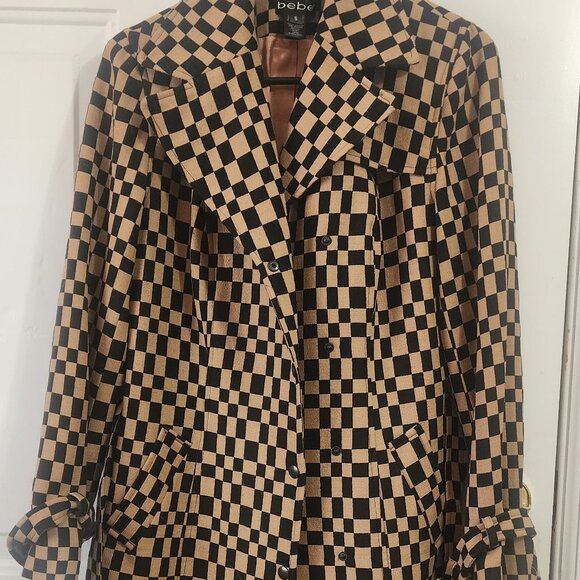 bebe Jackets & Blazers - Bebe Wool Belted Trench Coat Checkered Print Fully Lined US Size S (SMALL)